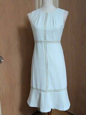 Ann Taylor Petite White Ladder Lace Sheath Dress Flounce Hem Size 2P